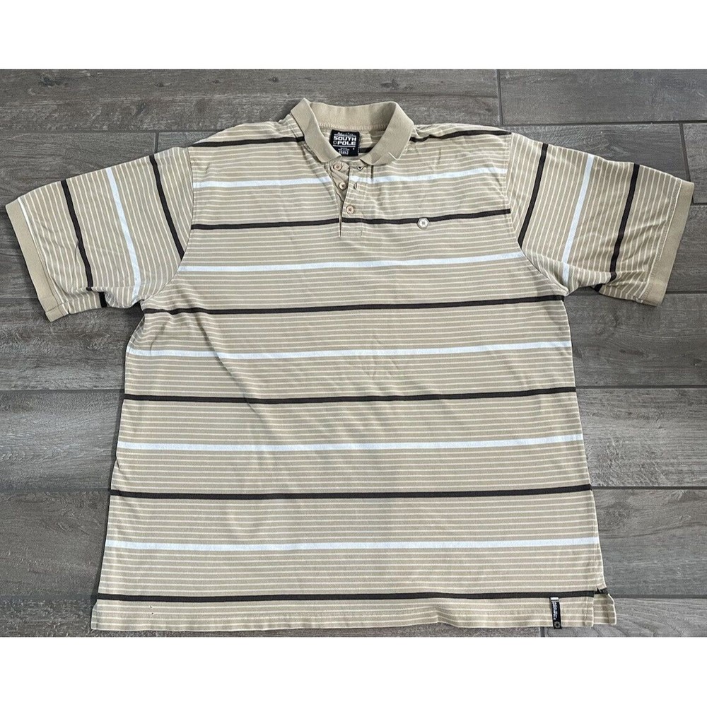 Southpole Authentic Collection Striped Polo 5Xl Tan Brown White Shirt Sleeve
